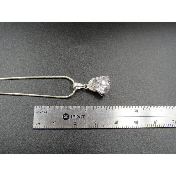 18" Sterling Silver Simple Cubic Zirconia Heart Pendant Necklace Vintage Minimal - Picture 6 of 7